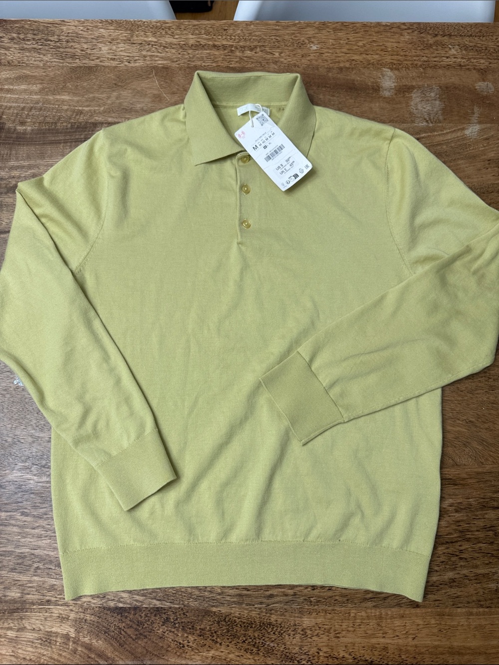 Zara Light Mustard Green Long-Sleeve Polo Sweater